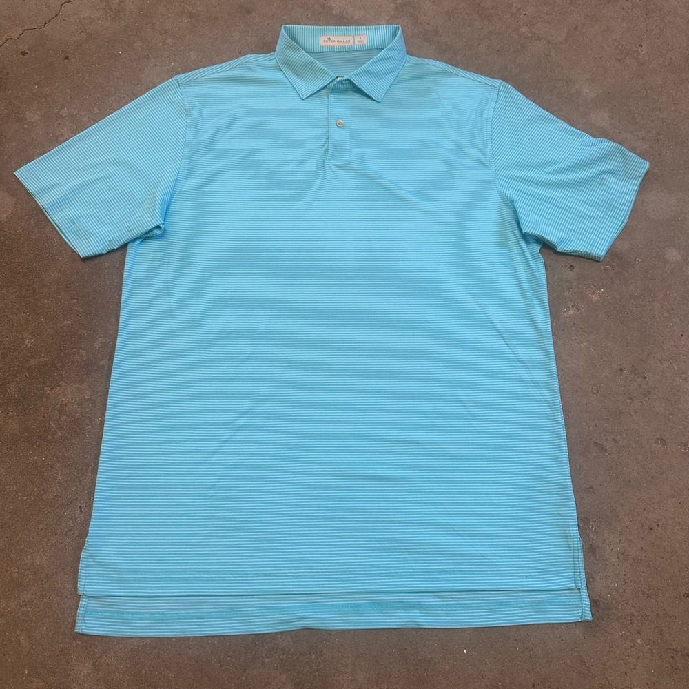 Peter Millar Polo Shirt Mens Large Blue Striped Featherweight MS19EK91S